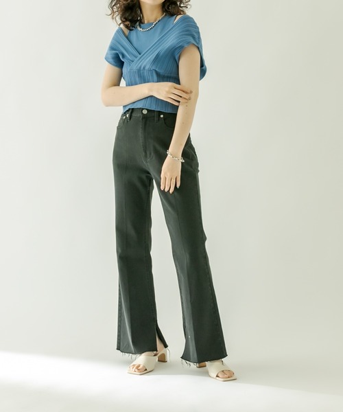 mystic（ミスティック）の「レイヤードクロスニット（ニット/セーター・レディース・ブラック/オフホワイト/ブルー/キャメル・FREE）」の21枚目の写真