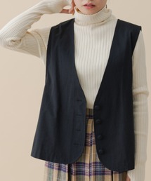 ノーカラーコットンベスト