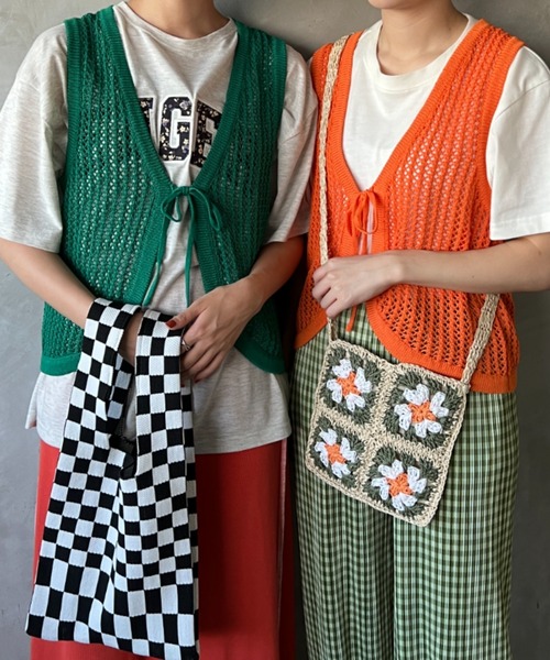 kutir（クティール）の「クロシェニットベスト（ベスト・レディース・アイボリー/グリーン/オレンジ/ブラック・FREE）」の4枚目の写真