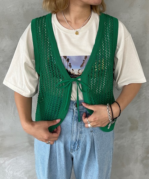 kutir（クティール）の「クロシェニットベスト（ベスト・レディース・アイボリー/グリーン/オレンジ/ブラック・FREE）」の15枚目の写真