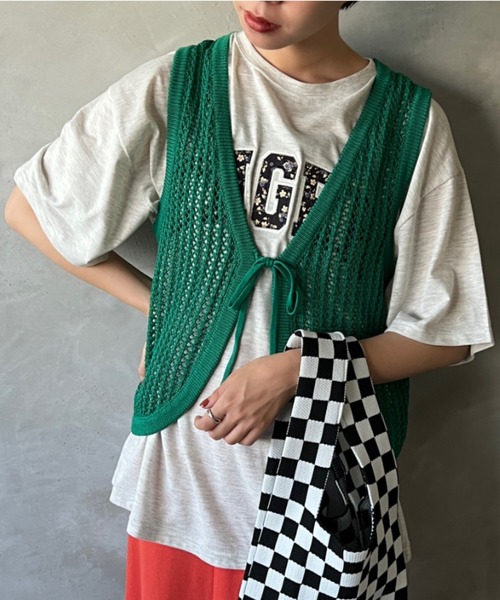 kutir（クティール）の「クロシェニットベスト（ベスト・レディース・アイボリー/グリーン/オレンジ/ブラック・FREE）」の12枚目の写真