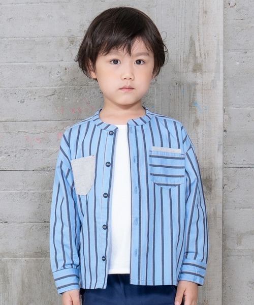 RAGMART（ラグマート）の「バンドカラーシャツ（シャツ/ブラウス・キッズ・グレー/ストライプ/チェック・110cm/100cm/120cm/130cm）」の2枚目の写真