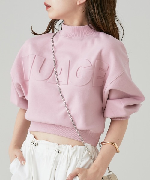 Chico(チコ)の「5分袖エンボスハイネックスウェット(スウェット・レディース・アイボリー/ブラック/グリーン/ピンク・FREE)」の4枚目の写真