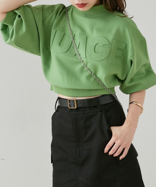 Chico(チコ)の「5分袖エンボスハイネックスウェット(スウェット・レディース・アイボリー/ブラック/グリーン/ピンク・FREE)」の3枚目の写真