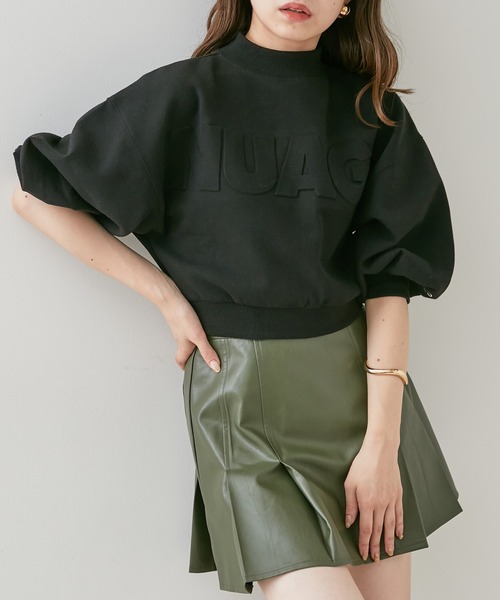 Chico(チコ)の「5分袖エンボスハイネックスウェット(スウェット・レディース・アイボリー/ブラック/グリーン/ピンク・FREE)」の2枚目の写真