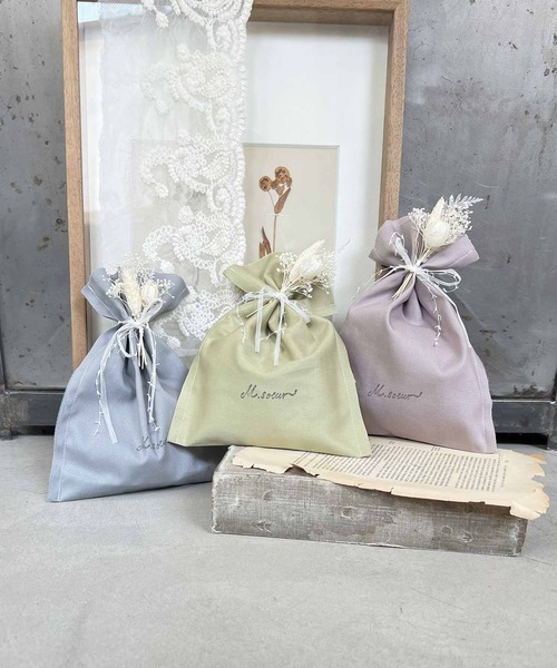 m.soeur（エムスール）の「巾着ギフト袋＊ドライフラワー付き（ラッピングキット・レディース・パープル/ブルー/グリーン・FREE）」の13枚目の写真
