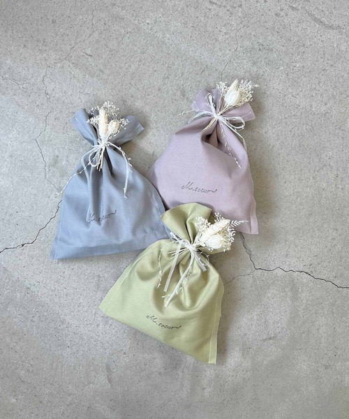 m.soeur（エムスール）の「巾着ギフト袋＊ドライフラワー付き（ラッピングキット・レディース・パープル/ブルー/グリーン・FREE）」の14枚目の写真