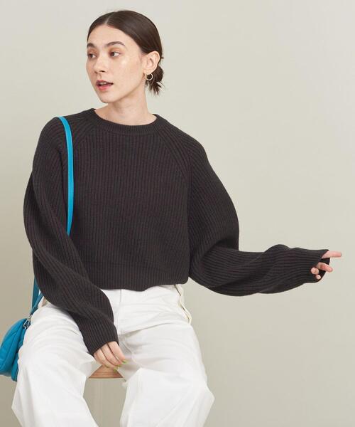 BEAUTY&YOUTH UNITED ARROWS（ビューティーアンドユースユナイテッドアローズ）の「ウール畦ラグランクルーネック ショートニットプルオーバー（ニット/セーター・レディース・ダークブラウン/オフホワイト/ピンク/ライム・FREE）」の6枚目の写真