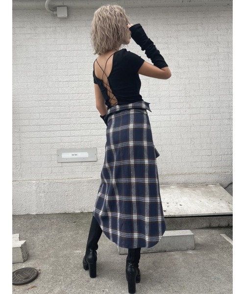 EGOIST（エゴイスト）の「シャツライクチェックロングスカート（スカート・レディース・ブラック/ネイビー・FREE）」の7枚目の写真