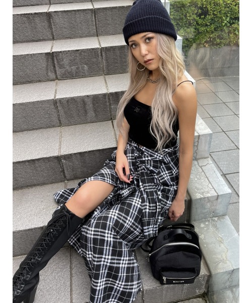 EGOIST（エゴイスト）の「シャツライクチェックロングスカート（スカート・レディース・ブラック/ネイビー・FREE）」の11枚目の写真