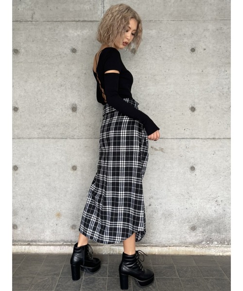 EGOIST（エゴイスト）の「シャツライクチェックロングスカート（スカート・レディース・ブラック/ネイビー・FREE）」の10枚目の写真