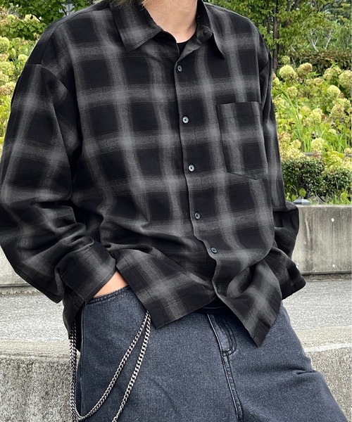 kutir（クティール）の「オンブレチェックビックシャツ（シャツ/ブラウス・メンズ・ブラック/ブラウン/ブルー・MEDIUM/LARGE）」の6枚目の写真