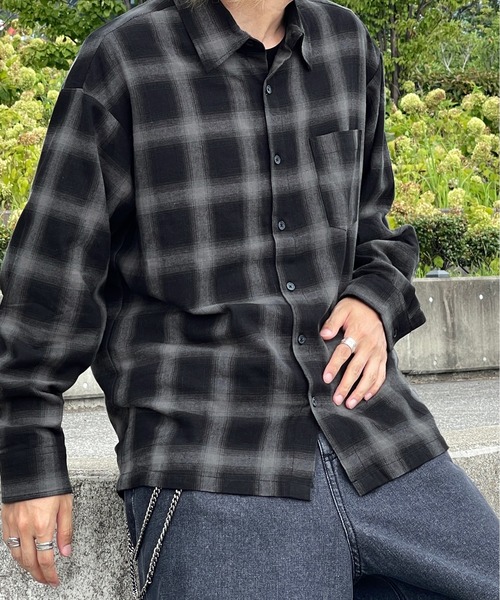 kutir（クティール）の「オンブレチェックビックシャツ（シャツ/ブラウス・メンズ・ブラック/ブラウン/ブルー・MEDIUM/LARGE）」の7枚目の写真