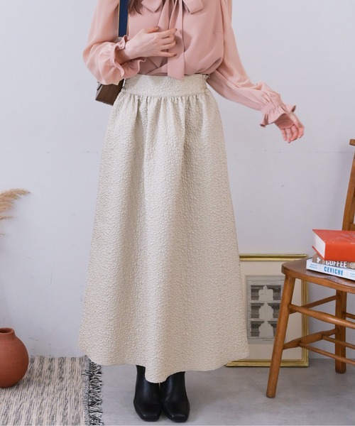 FREE'S MART(フリーズマート)の「ふくれジャガードギャザースカート(スカート・レディース・ブラック/ライトグリーン/ベージュ・MEDIUM/SMALL)」の3枚目の写真