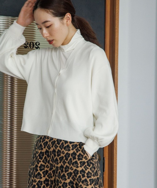 OPAQUE.CLIP（オペークドットクリップ）の「◆シルキーウールMIX Vネックカーディガン【WEB限定カラー】（カーディガン/ボレロ・レディース・ブラック/オフホワイト/ブルー/ダークオレンジ/ダークブラウン/イエロー/ベージュ系8・38/40/36）」の2枚目の写真