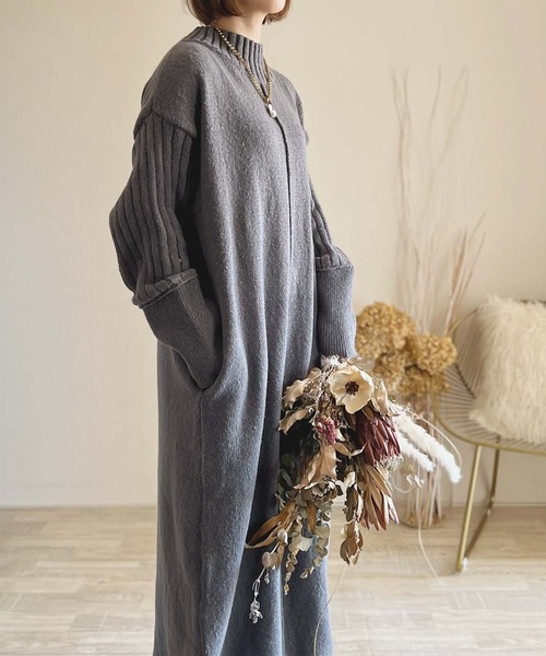 toucher du brise（トゥシェドブリーズ）の「【陽コラボ】  ニットワンピース（ワンピース・レディース・チャコールグレー/ブラウン/ベージュ・M）」の9枚目の写真