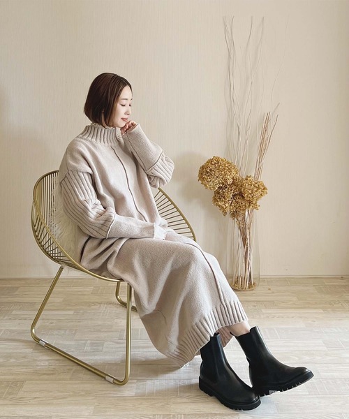 toucher du brise（トゥシェドブリーズ）の「【陽コラボ】  ニットワンピース（ワンピース・レディース・チャコールグレー/ブラウン/ベージュ・M）」の4枚目の写真