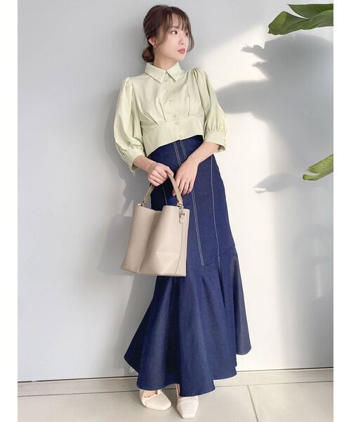 dazzlin（ダズリン）の「バックリボンショートタックブラウス（シャツ/ブラウス・レディース・グレー/オフホワイト/グリーン・FREE）」の6枚目の写真