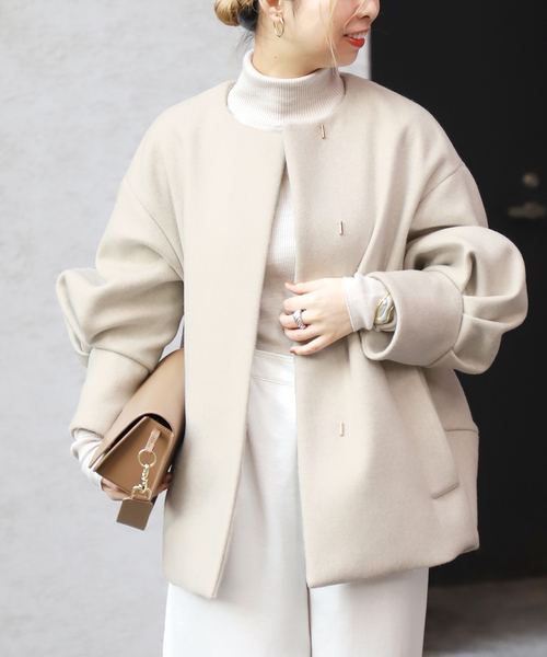 ヴェルメイユパーイエナ　super140's バルーンスリーブコート　ベージュ VERMEIL par iena（ヴェルメイユパーイエナ）の「super140s