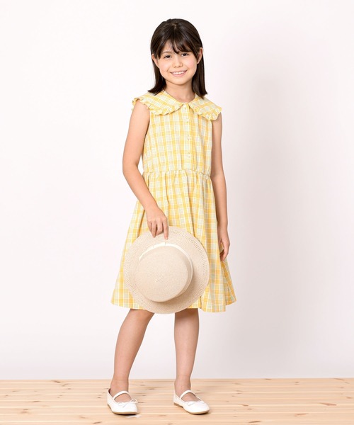 KP（ケーピー）の「先染めチェックの衿付きノースリーブワンピース(140～150)（ワンピース・キッズ・イエロー/ピンク・140cm/150cm）」の5枚目の写真