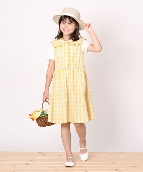 KP（ケーピー）の「先染めチェックの衿付きノースリーブワンピース(140～150)（ワンピース・キッズ・イエロー/ピンク・140cm/150cm）」の6枚目の写真