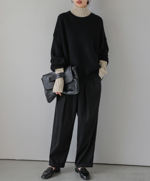 SUGAR BISKET(シュガービスケット)の「レイヤード見せ配色ニットトップス(ニット/セーター・レディース・ブラック/ベージュ/ブラウン/グレー/マルチ・フリー)」の6枚目の写真