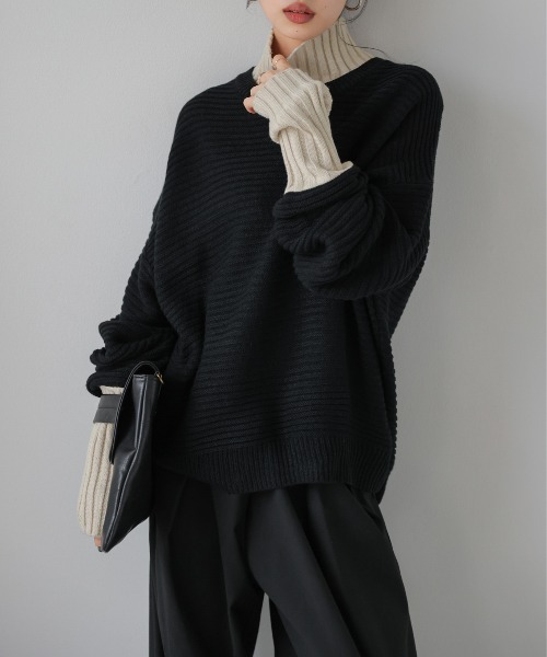 SUGAR BISKET(シュガービスケット)の「レイヤード見せ配色ニットトップス(ニット/セーター・レディース・ブラック/ベージュ/ブラウン/グレー/マルチ・フリー)」の8枚目の写真