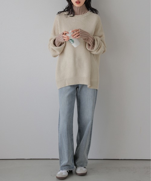 SUGAR BISKET(シュガービスケット)の「レイヤード見せ配色ニットトップス(ニット/セーター・レディース・ブラック/ベージュ/ブラウン/グレー/マルチ・フリー)」の18枚目の写真