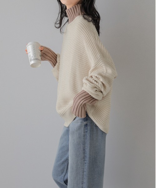 SUGAR BISKET(シュガービスケット)の「レイヤード見せ配色ニットトップス(ニット/セーター・レディース・ブラック/ベージュ/ブラウン/グレー/マルチ・フリー)」の19枚目の写真