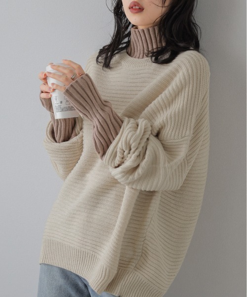 SUGAR BISKET(シュガービスケット)の「レイヤード見せ配色ニットトップス(ニット/セーター・レディース・ブラック/ベージュ/ブラウン/グレー/マルチ・フリー)」の21枚目の写真