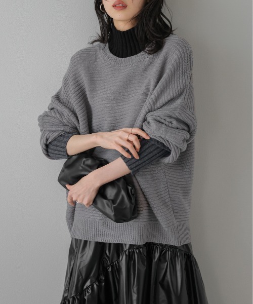 SUGAR BISKET(シュガービスケット)の「レイヤード見せ配色ニットトップス(ニット/セーター・レディース・ブラック/ベージュ/ブラウン/グレー/マルチ・フリー)」の14枚目の写真