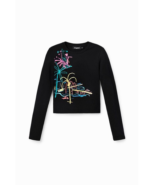 Desigual(デシグアル)の「Javier Mariscal Illustration Crop Tee / ハビエル・マリスカル イラストレーション クロップティー(Tシャツ/カットソー・レディース・ブラック・L/M/S/XL/XS)」の3枚目の写真