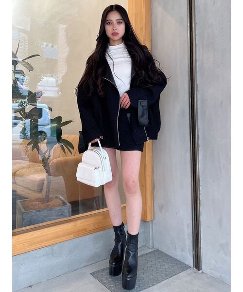 GYDA（ジェイダ）の「【セットアップ着用可】Spring Tweed BIGライダースジャケット（ライダースジャケット・レディース・ブラック/アイボリー・FREE）」の7枚目の写真