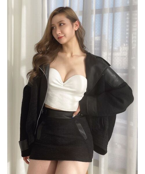 GYDA（ジェイダ）の「【セットアップ着用可】Spring Tweed BIGライダースジャケット（ライダースジャケット・レディース・ブラック/アイボリー・FREE）」の9枚目の写真