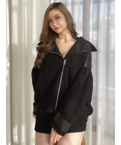 GYDA（ジェイダ）の「【セットアップ着用可】Spring Tweed BIGライダースジャケット（ライダースジャケット・レディース・ブラック/アイボリー・FREE）」の11枚目の写真