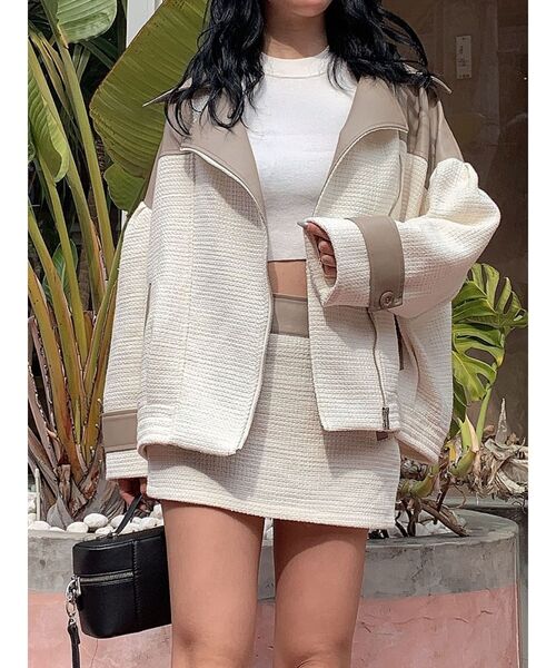 GYDA（ジェイダ）の「【セットアップ着用可】Spring Tweed BIGライダースジャケット（ライダースジャケット・レディース・ブラック/アイボリー・FREE）」の15枚目の写真