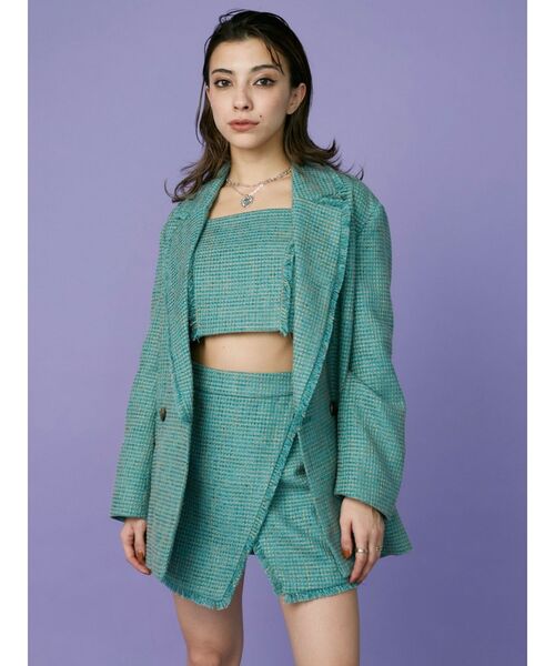 EVRIS（エヴリス）の「オーバーサイズツイードジャケット【セットアップ着用可能】（テーラードジャケット・レディース・ブルー/グリーン/オレンジ・FREE）」の4枚目の写真