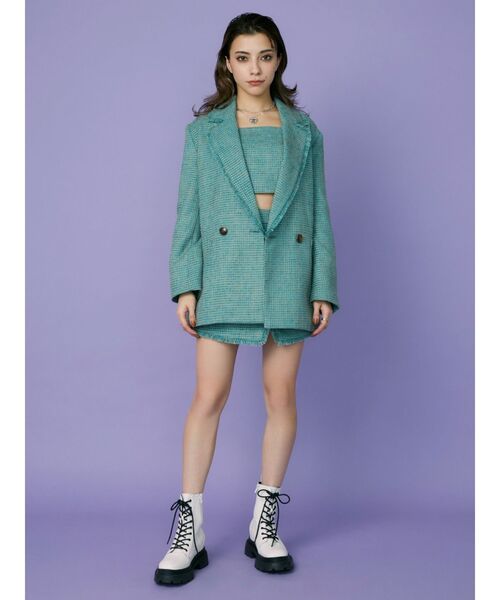 EVRIS（エヴリス）の「オーバーサイズツイードジャケット【セットアップ着用可能】（テーラードジャケット・レディース・ブルー/グリーン/オレンジ・FREE）」の5枚目の写真