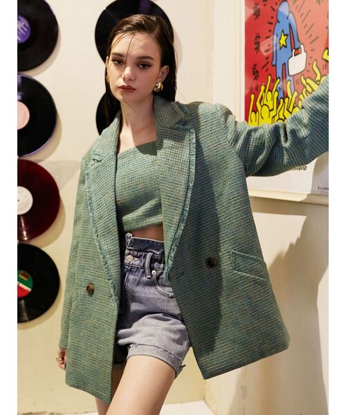 EVRIS（エヴリス）の「オーバーサイズツイードジャケット【セットアップ着用可能】（テーラードジャケット・レディース・ブルー/グリーン/オレンジ・FREE）」の6枚目の写真