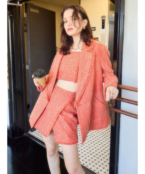 EVRIS（エヴリス）の「オーバーサイズツイードジャケット【セットアップ着用可能】（テーラードジャケット・レディース・ブルー/グリーン/オレンジ・FREE）」の9枚目の写真