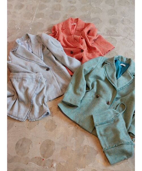 EVRIS（エヴリス）の「オーバーサイズツイードジャケット【セットアップ着用可能】（テーラードジャケット・レディース・ブルー/グリーン/オレンジ・FREE）」の13枚目の写真