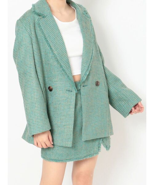 EVRIS（エヴリス）の「オーバーサイズツイードジャケット【セットアップ着用可能】（テーラードジャケット・レディース・ブルー/グリーン/オレンジ・FREE）」の14枚目の写真