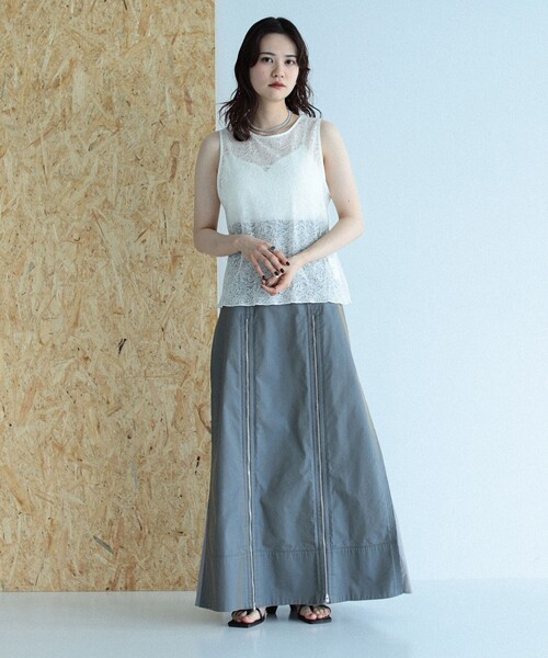 Ray BEAMS（レイビームス）の「RBS / レース レイヤード タンクトップ（Tシャツ/カットソー・レディース・ブラウン系その他3/オフホワイト/ブラック・ONE SIZE）」の4枚目の写真