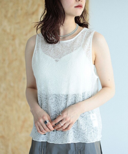 Ray BEAMS（レイビームス）の「RBS / レース レイヤード タンクトップ（Tシャツ/カットソー・レディース・ブラウン系その他3/オフホワイト/ブラック・ONE SIZE）」の5枚目の写真