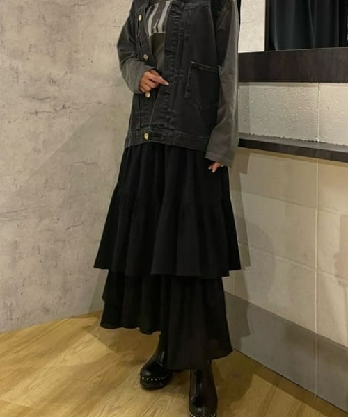 RODEO CROWNS WIDE BOWL（ロデオクラウンズワイドボウル）の「コットンボイルランダムティアードスカート（スカート・レディース・ホワイト/ブラック・FREE）」の20枚目の写真