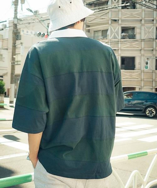 BEN DAVIS(ベンデイビス)の「【BEN DAVIS/ベンデイビス】コットン100% 切り替え 太ボーダー ビッグシルエット ラガーシャツ レトロボーダー ワンポイントブランドロゴ刺繍 Y2K(ポロシャツ・メンズ・パープル/グリーン/マスタード・MEDIUM/LARGE)」の20枚目の写真