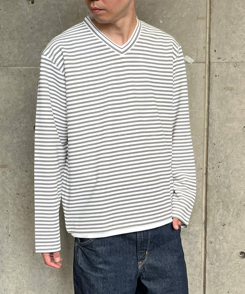 【MASTER FRAME】フェイクレイヤードVネックロングスリーブTシャツ MASTER FRAME】フェイクレイヤードVネックロングスリーブTシャツ