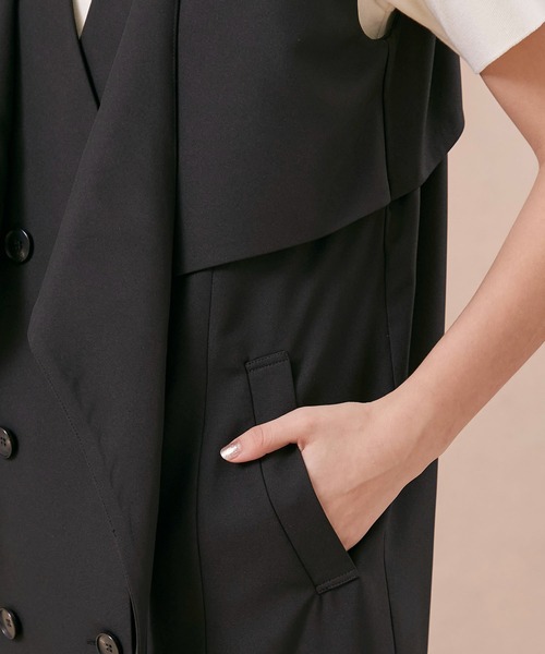 PUBLIC TOKYO（パブリックトウキョウ）の「バッククロスワンピジレ/トレンチライクワンピース（ワンピース・レディース・カーキ/ブラック・FREE）」の13枚目の写真