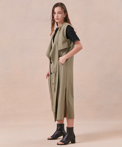PUBLIC TOKYO（パブリックトウキョウ）の「バッククロスワンピジレ/トレンチライクワンピース（ワンピース・レディース・カーキ/ブラック・FREE）」の10枚目の写真