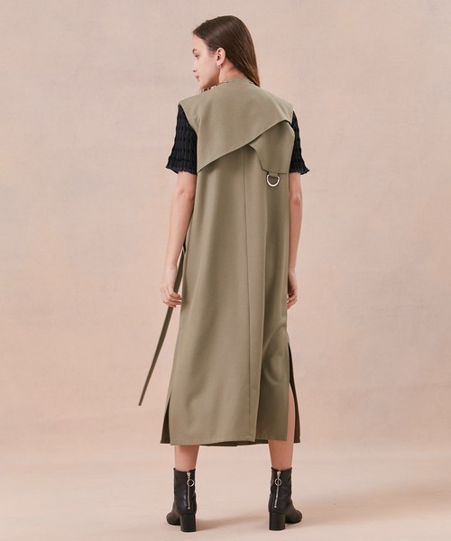 PUBLIC TOKYO（パブリックトウキョウ）の「バッククロスワンピジレ/トレンチライクワンピース（ワンピース・レディース・カーキ/ブラック・FREE）」の14枚目の写真